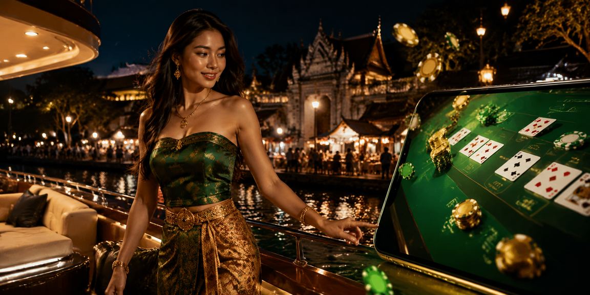 Suasana malam pasar dengan permainan baccarat yang meriah dan penuh warna