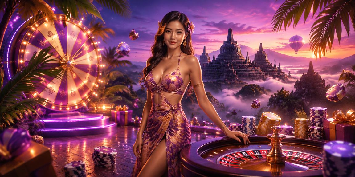 Meja roulette neon berwarna cerah dalam casino digital